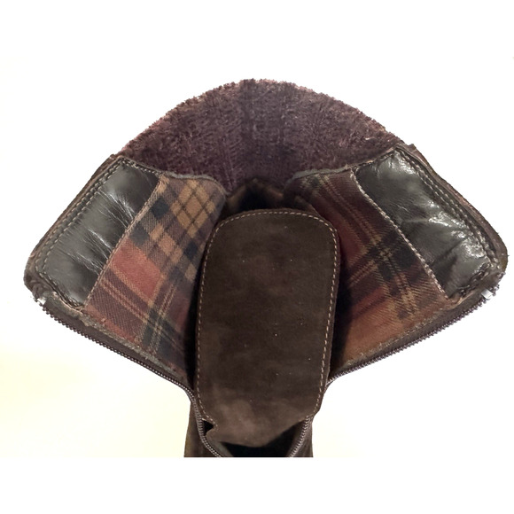 Aquatalia Mia Brown Suede Boots 9 Zip-Front Knit Cuff Low Wedge Heel Booties - Picture 13 of 16